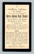 Sterbebild Pfarrer Binder 1915 Regen Burghausen Bayerischer Wald