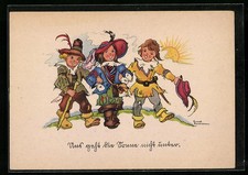 Künstler-AK Liesel Lauterborn: Fröhlichen Wanderern geht die Sonne nicht unter 