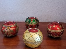 4 Windlichter Teelichter Weihnachten Glas Dekor bunt-gold Strass Kugelform *NEU*