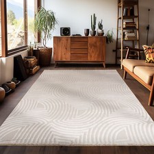 Teppich Wohnzimmer Kurzflor Skandinavisch Boho Design Teppich Beige Einfarbig