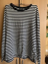 🌺 H&M Damen Shirt Schwarz Weiß Streifen XL 100% Baumwolle Ausgefallen Langarm
