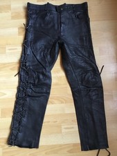 LH6 Lederhose Bikerhose „echt Leder“ NEU Schwarz Gr.L mit Schnürung *Unisex*