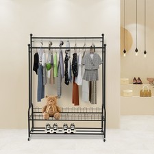 120*34*165cm Schwarz Hohe Belastbarkeit Rollbarer Kleiderständer mit Rollen