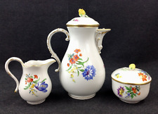 Meissen Kaffeekern Service gelb Rose Kanne Deckeldose Kännchen Blumen Streublume