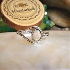 Schlicht 925er Silber Ring 50 54 55 57 59 Welo Opal Weiß Feueropal Multicolor
