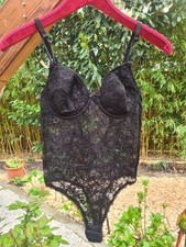 Neu Sexy Spitzenbody String Body Dessous Spitzen schwarz 75 B