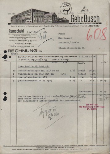 Remscheid rechnung 1941 - remscheid,,