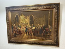 Gobelin " Flötenkonzert Friedrich Des Großen " Mit Antiken Rahmen
