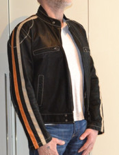 Lederjacke Wildlederjacke robust Gr.M Herren/unisex schwarz mit beige u.orange