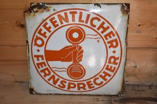 Altes Emailschild  30er Jahre,Öffentlicher Fernsprecher,Telefo,Post,Original