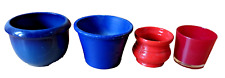 4 Stück Blumentöpfe Topf Übertopf  Blumenübertopf Keramik Ton blau rot orange