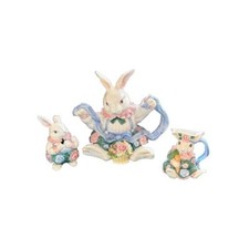 Fitz & Floyd gestempelt Hase Teekanne, Zucker und Milchkännchen 1991 siehe Beschreibung 
