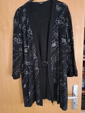 Festliche TUNIKA Doppellagig Schwarz Silberblüten 5XL