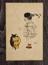 Künstlerkarte E. Weber Mädchen mit Katze ca. 1910