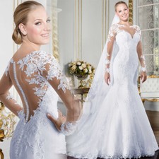 Mermaid Brautkleid Hochzeitskleid Kleid Braut Langarm Hochzeit QC58 40 sofort li