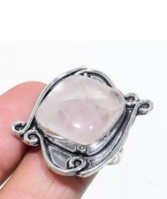 Rose Quarz Edelstein Handgemacht 925 Sterlingsilber Schmuck Ringgröße 9.5