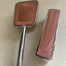 Art Deco Vintage Waschtisch Schminktisch Bürstengarnitur Chrom & Rosa Retro 50er Jahre