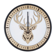 Wanduhr, Metallring, Eichenholz, Lautlos, Hirsch Jäger Uhr, Holz, Designeruhr 35