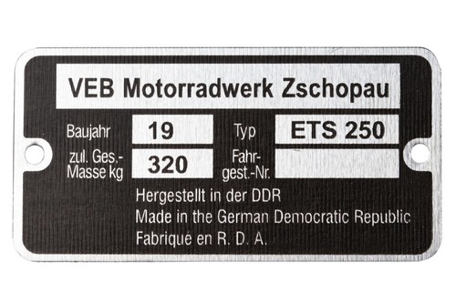 Typenschild für ets 250 - typenschild,