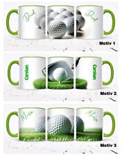 3 Motive GOLF Sport Ball Gras Rasen Tee Becher Kaffee Tasse PERSONALISIERT