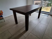 Tisch, Stühle, Kolonial, Esstisch, braun, rechteckig, gebraucht, Holz, Leder