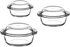 Pasabahce 159021 Borcam 3er-Set Glas Auflaufform Rund mit Deckel Bräter Schüssel