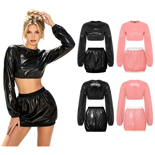 Frauen crop top rock - crop-top-rock, lackleder