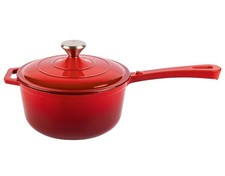 ERNESTO® Gusseisen-Stielkasserolle Ø 21 cm Bratentopf Kochtopf rot Ofenfest