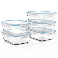 Arendo Vorratsgläser Lunchboxen Set 5-tlg. 5x 1050ml Rechteckig mit Deckel