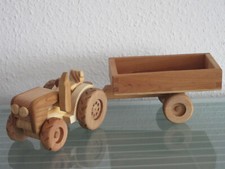 Traktor mit Hänger Anhänger GROSS Trecker Schlepper Modell Auto Holz Groß Neu