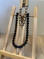 Bijou Brigitte Halskette Schwarze Perlen, Berensteinfarben, Modeschmuck, 2 Teile