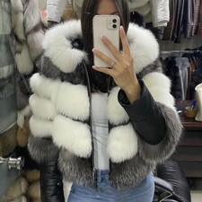 Mode Frauen Natürliche Schafsleder Kapuze Jacke Echte Fuchs Pelz Mantel Outwear