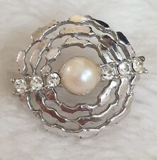 Vintage Perlen Clip aus 835er Silber mit Perle und Schmucksteine 20 x 22 mm
