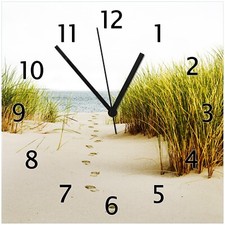 Wallario Wanduhr aus Glas Spuren Sand- Fußspuren durch Düne Meer Dünen Ozean
