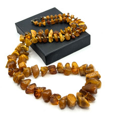 alte Echte Bernstein Halskette – Naturbernstein, honigfarben, handgeknüpft