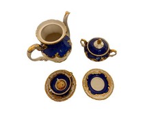 Severin Porzellan Kaffeeservice handgemalt blaugold Kanne Zuckerdose Tassen Set