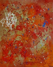 Rote und goldene Rosen, Original Portrait Gemälde in Acryl von Paula O'Sullivan