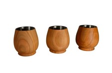 Stamperl Schnapsbecher SET  Holz Edelstahleinsatz Schnapsgläser Kirschbaumholz