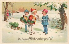 AK Weihnachten Kinder Schlitten Schnee Puppen 1933 gelaufen Postkarte