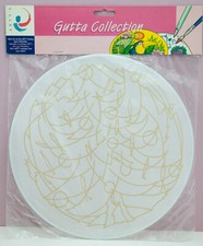 Fensterbild aus Seide mit Guttalinien Gold  ø 25 cm,  Camouflage, Seidenmalerei