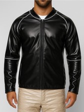 Ju/He. Fashion PU Trainingsjacke wie Kunstleder Schwarz glänzend ca. Gr. XL