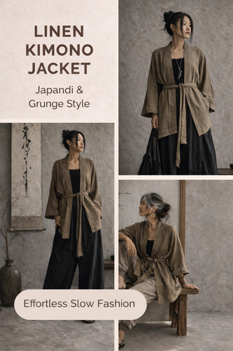 Leinen kimono jacke khaki - kimono,