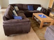 Eckcouch 2,45 + 2,75 mit Sessel, brauner Stoffbezug abwaschbar