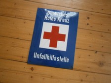 originales Emailschild "Deutsches Rotes Kreuz - Unfallhilfsstelle" um 1970