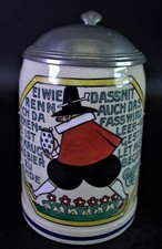 sign. Jugendstil Bierkrug Emailledekor Franz RINGER - EI WIE RENN ICH DA BEHENDE