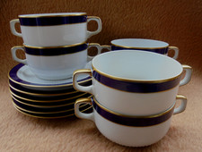 Eschenbach 6 Suppentassen mit Unterteller - echt Kobaltblau / Gold - TOP