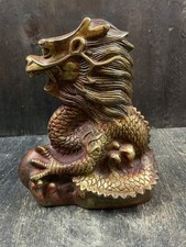 seltener alter chinesischer Drache Löwe Tempelwächter Bronze vergoldet Tibet