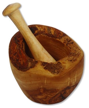Olivenholz mörser mit rinde - mörser,