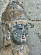 alte Tang Dynastie Keramik Buddha Figur Terracotta Restbemalung  China 20. Jh.