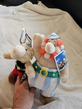 Asterix & Obelix Plüschfiguren  - Michael Mühleck 1994 Vintage mit Pappschild